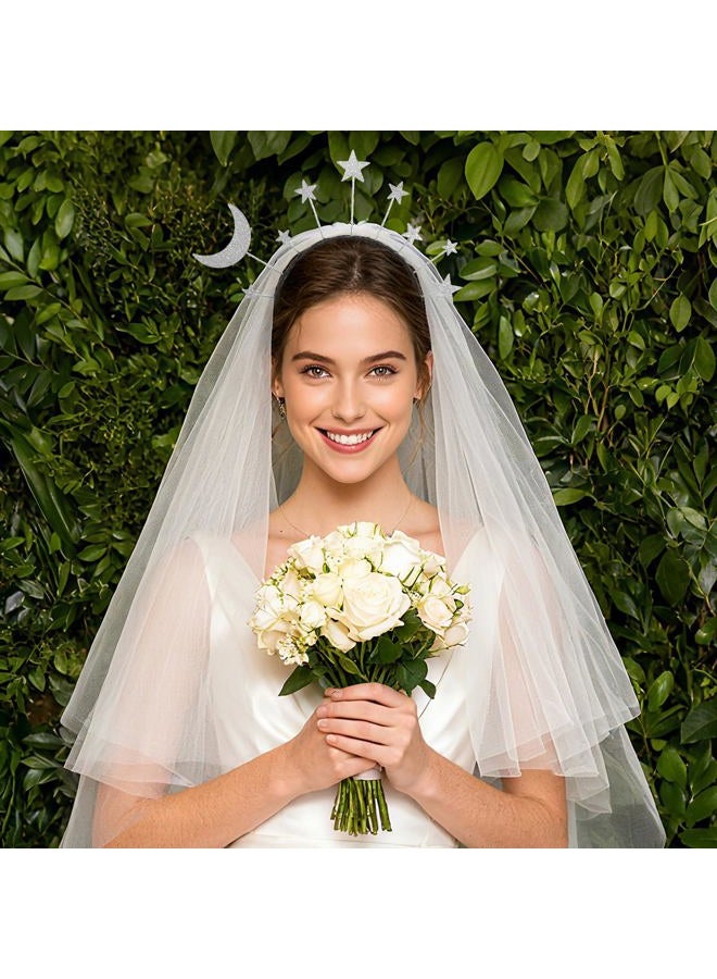 Bnikion Bride Glitter Star Headband with Veil - Image 2